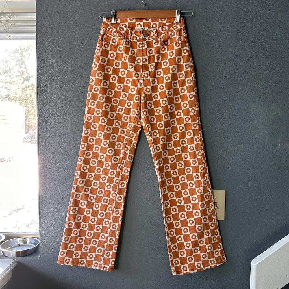 Baevely Anthropologie Retro Flower Checker Print Pants